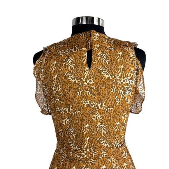 PAIGE TIA CARAMEL SPICE LEOPARD SILK RUFFLE MINI DRESS - Picture 10 of 14